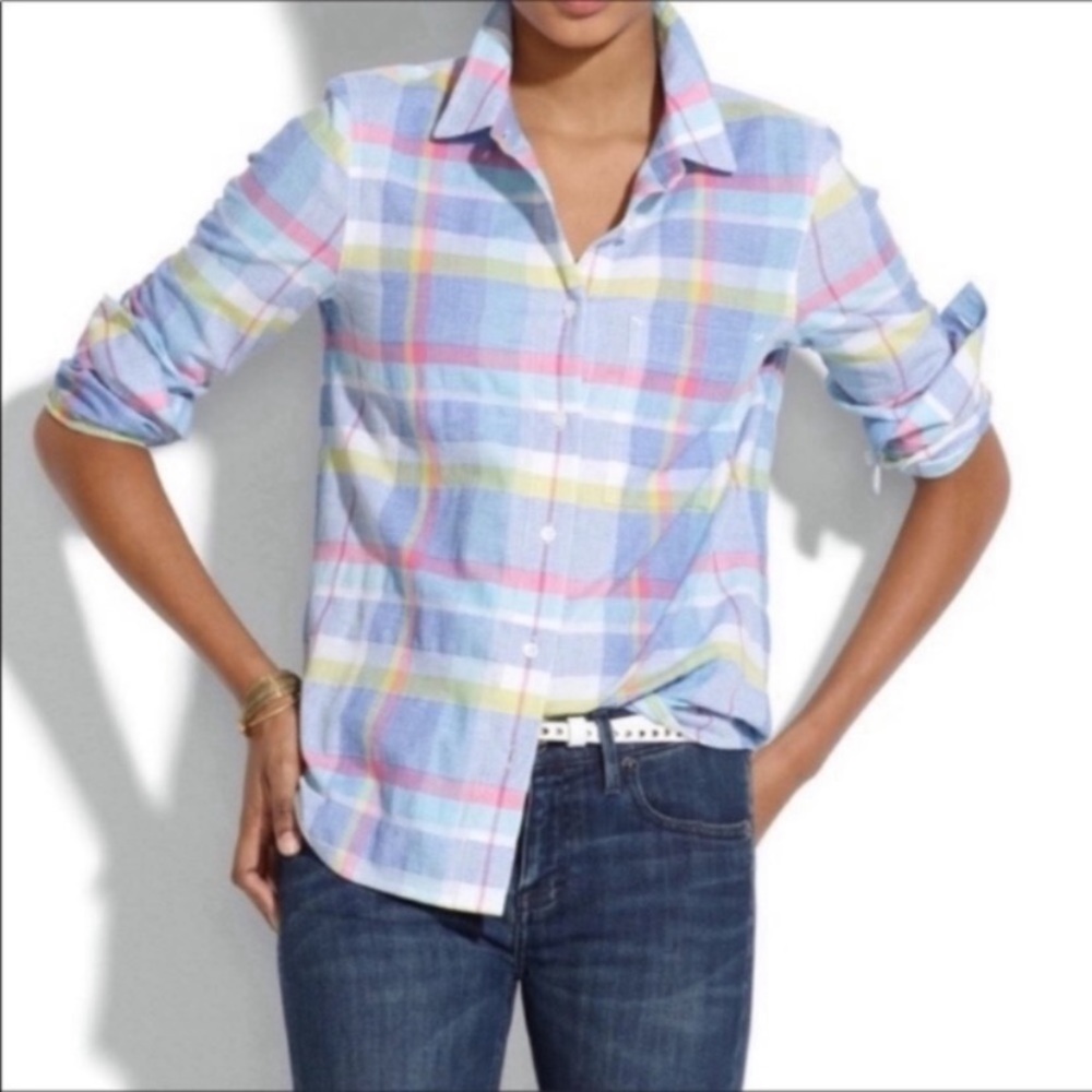 Madewell Madras Plaid Pastel Button Down Shirt